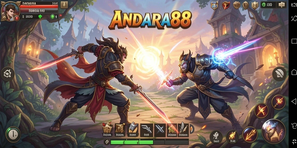 Screenshot utama ANDARA88 menampilkan adegan pertempuran yang mendebarkan.
