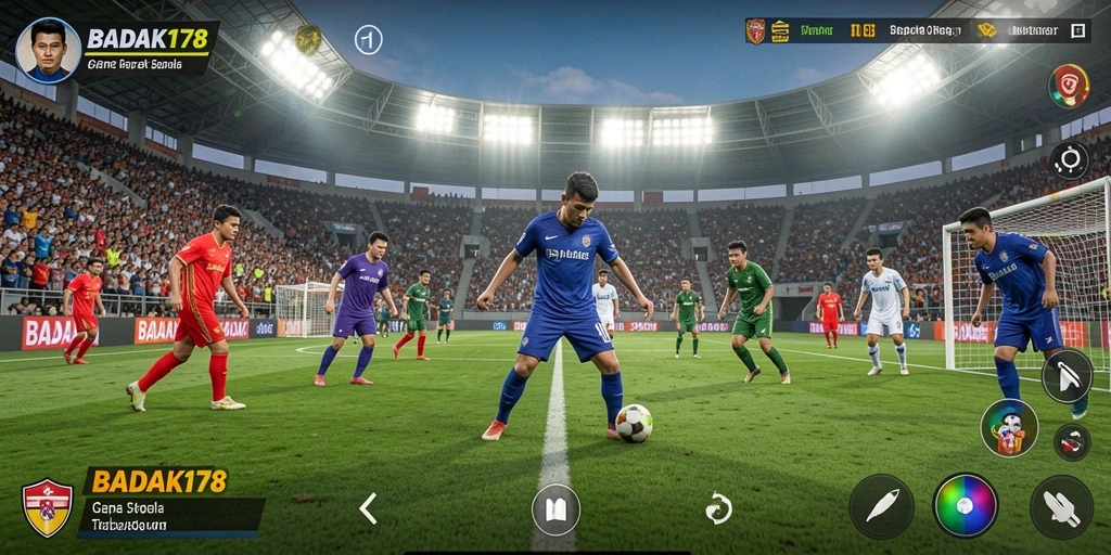 Tampilan menarik dari gameplay sepak bola BADAK178 di ponsel.