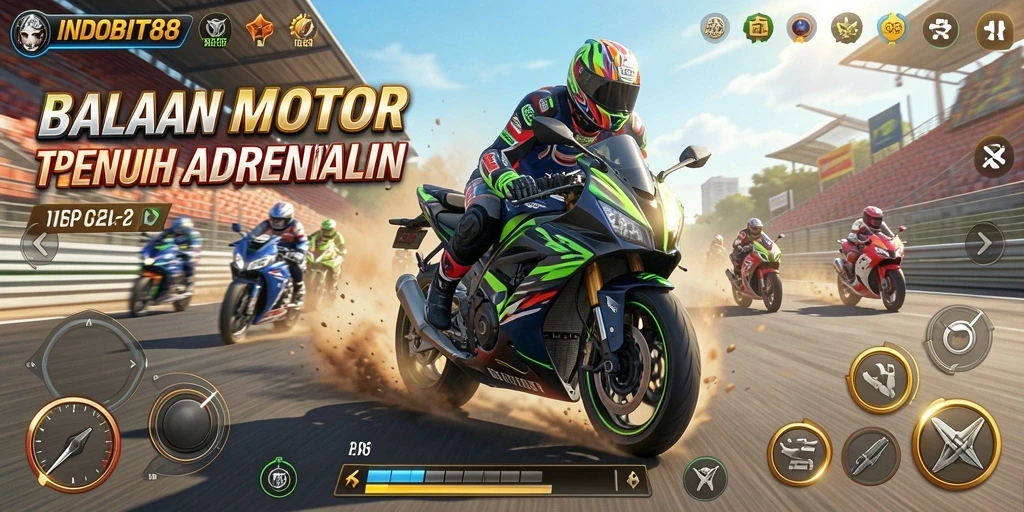 Tampilan mendebarkan dari gameplay balapan motor di INDOBIT88.