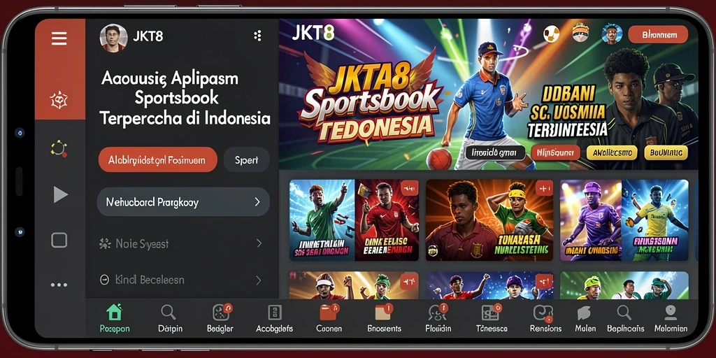 Screenshot JKT8 menampilkan tampilan menarik dari platform Sportsbook.