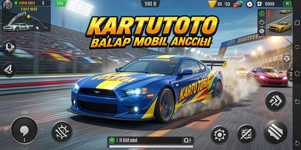 Screenshot gameplay KARTUTOTO menampilkan aksi balap yang mendebarkan.