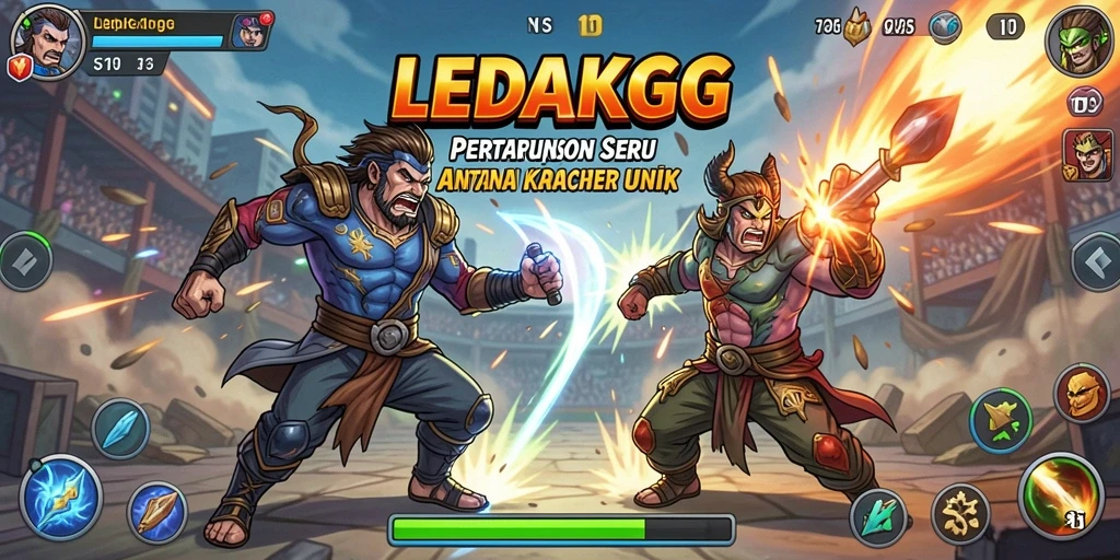 Screenshot gameplay LEDAKGG dengan aksi pertarungan mendebarkan.