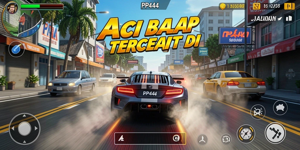 Screenshot gameplay PP444 yang menunjukkan aksi balap mendebarkan.
