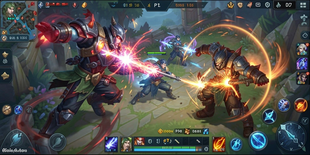 Tangkapan layar gameplay PP7 yang menampilkan pertarungan seru di arena MOBA.