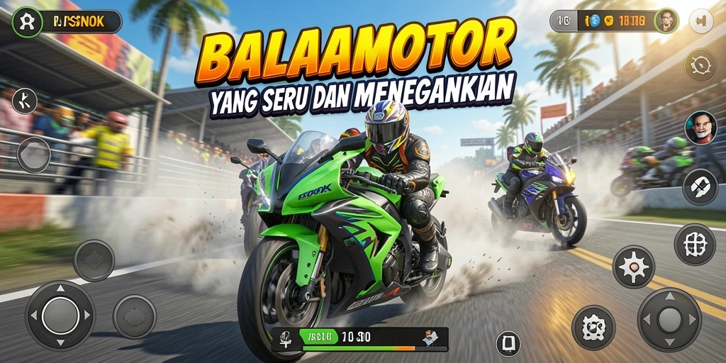 Tampilan gameplay RSNOK dengan aksi balapan motor yang seru.