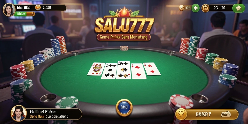 Screenshot utama SALJU777 menampilkan aksi seru permainan poker.
