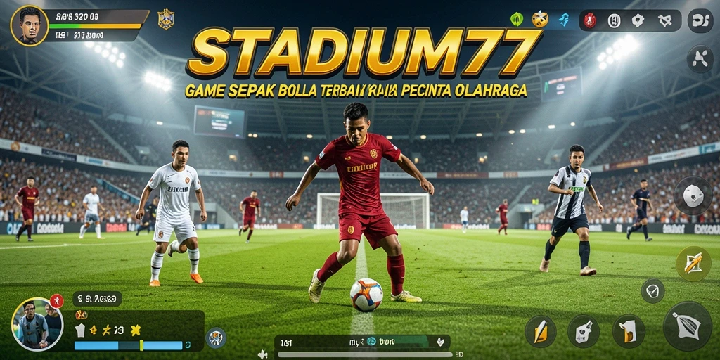 Tangkapan layar STADIUM77 menampilkan aksi seru di lapangan sepak bola.